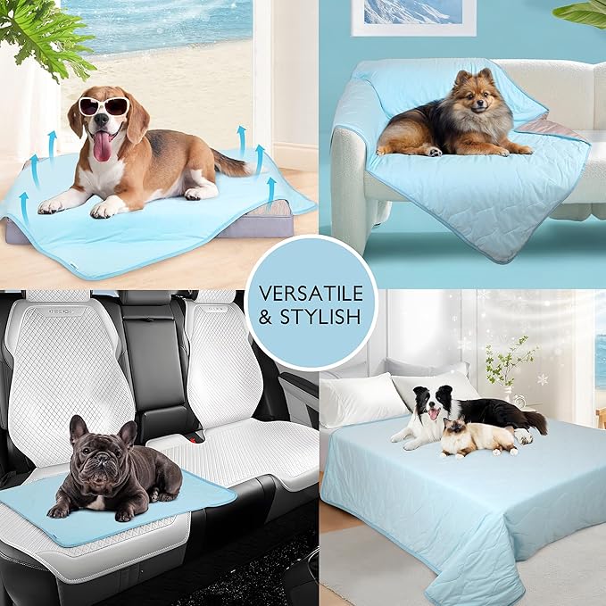 Cooling Blanket for Dogs - Q-MAX>0.4 Waterproof Pet Throw Blanket Bed Cover, Non-Slip Dog Blankets for Couch Protector, Washable Furniture Cover for Summer, Blue,50x60