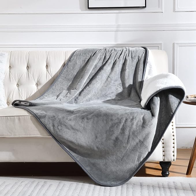 Waterproof Blanket for Bed Couch Sofa, Soft Liquid Pee Proof Pet Blanket for Dog Puppy Cat, Reversible Sherpa Fleece Furniture Protector (Grey, 50x60 inches)