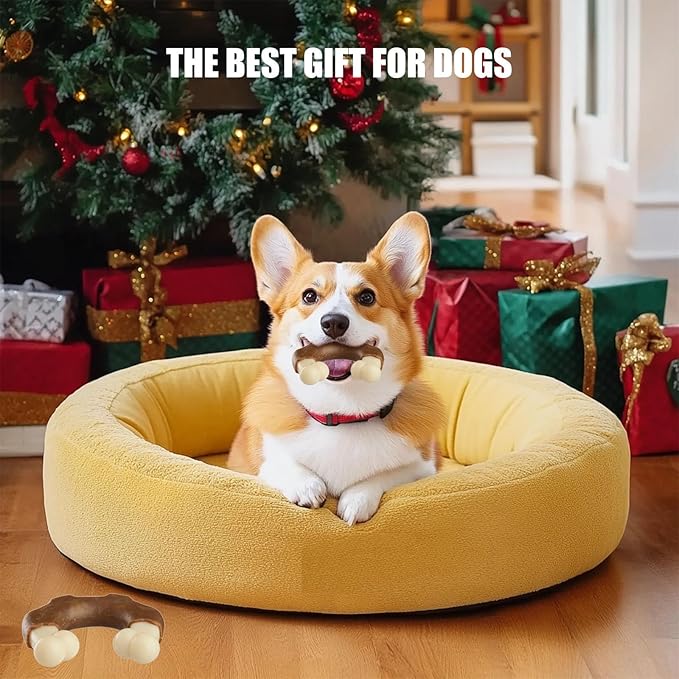 Durable Nylon Dog Bones, 2 Pack Dog Toys for Aggressive Chewers, Real Beef-Flavored U-Shaped Bones Chew Toys for Small/Medium/Large Dogs, Teething and Boredom Relief