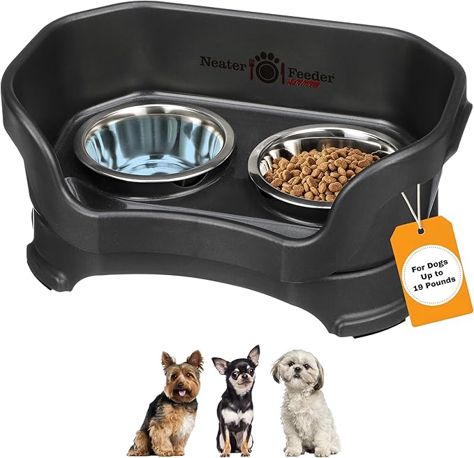 Neater Pet Brands Neater Feeder Deluxe Mess Proof Dog Bowls Elevated for Small Dogs Under 19 lbs, Made in USA, No Spill Raised Dog Food Bowl Stand Feeding Station, Food and Water Bowl Set, Black