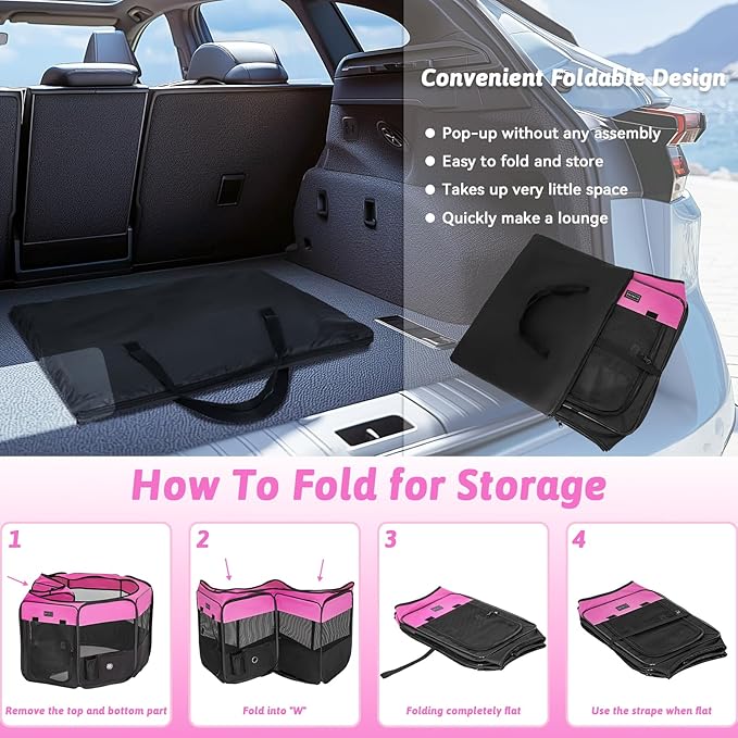 PETSFIT Portable Dog Playpen,36" Dog Play Pen Indoors with Removable Waterproof Mat & Zippered Roof | RV, Camping, Travel Dog Pen | Whelping & Cat Observation Space(36" L x 36" W x 21" H)