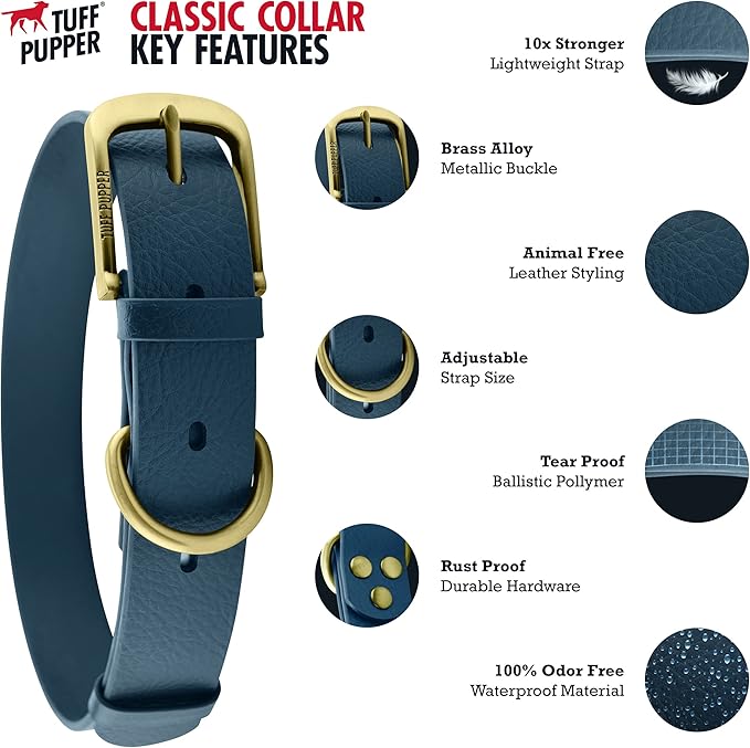 Tuff Pupper Classic Heavy Duty Dog Collar | 10x Stronger Than Leather | 100% Waterproof & Odor Proof Dog Collar | Tough Rust-Proof All Metal Hardware