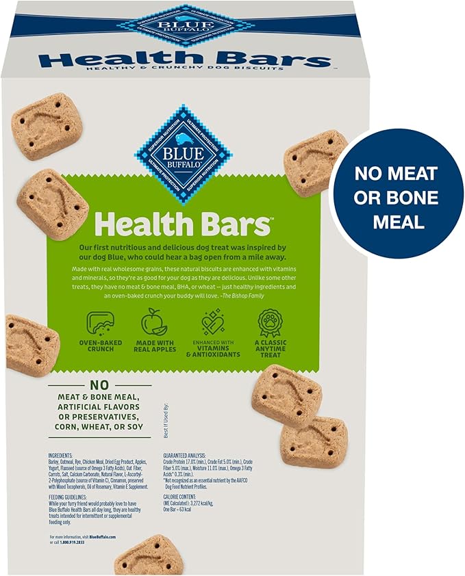 Blue Buffalo Mini Health Bars Crunchy Dog Biscuits, Oven-Baked With Natural Ingredients, Apples & Yogurt, 2-lb Box