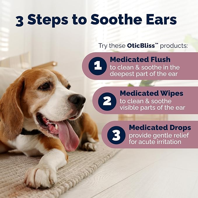 Vetnique Oticbliss Advanced Strength Medicated Dog Ear Infection Treatment, Antiseptic Ear Cleaner for Cat & Dog Ear Cleaning Solution Chlorhexidine & Ketoconazole (12oz Flush)