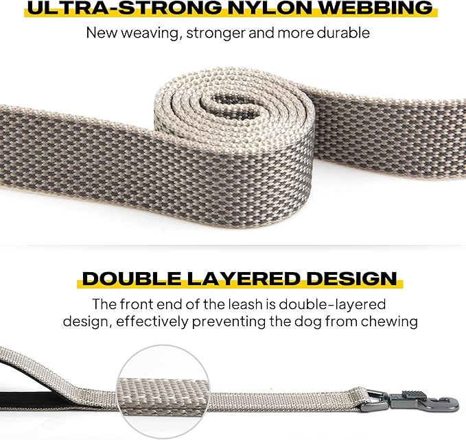 Fida 5 FT Heavy Duty Dog Leash with 2 Comfortable Padded Handles, Traffic Handle & Advanced Easy Snap Hook, Reflective Walking Lead for Large, Medium & Small Breed Dogs, Grey