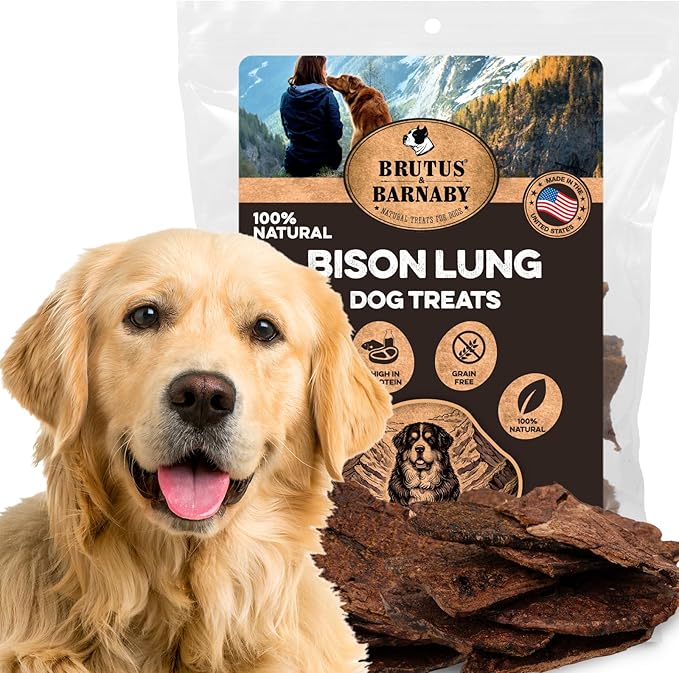 BRUTUS & BARNABY Bison Lung Fillets for Dogs – 100% USA-Sourced Single Ingredient Dog Treat – High Protein, Healthy, All-Natural Dog Chews – Grain-Free, No Additives, (16oz) – Made in The USA