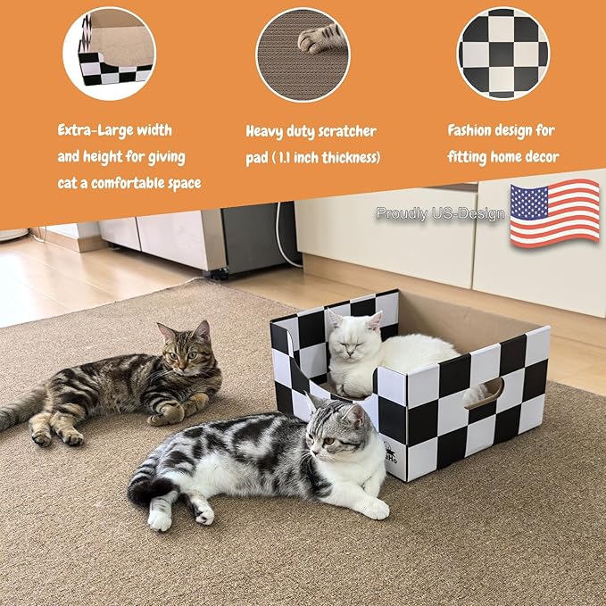Extra Large Cat Scratch Box Cardboard Cats Scratcher with Bigger Space Double-Sided Scratching Boxes Refillable Pad Easy to Clean Scratchers for Indoor Cats (3 pcs Pads)