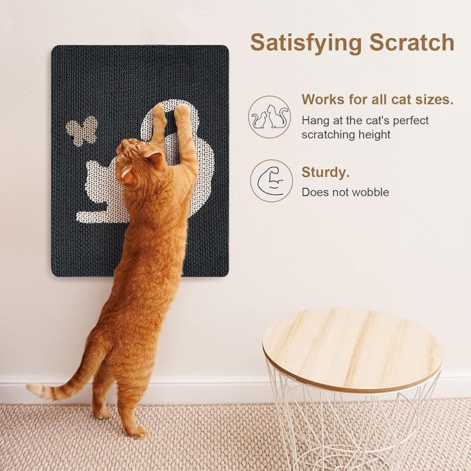 Ownpets Wall Cat Scratcher, Cute Vertical Cat Scratching Board, Wall Mounted Cat Scratch Pad for Wall, Glass, Wood, and Tile, Furniture Protector, Black