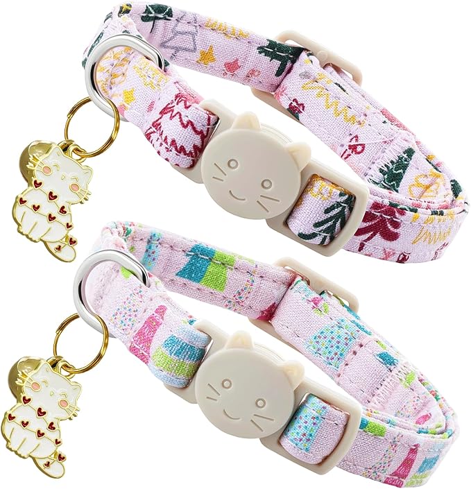 Elegant little tail 2 Pack Cat Collar- Christmas Cat Collars Breakaway with Bell Pendant Wedding Kitten Boy Girl Safety Adjustable 7-12 Inch Collar for Small Cats Puppy