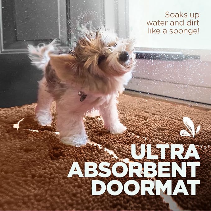 Soggy Doggy Doormat with Bone Design - Ultra Absorbent Microfiber Chenille Wet Dog Mat for Muddy Paws - Non-Slip and Machine Washable (Caramel Brown/Oatmeal Bone, Extra-Large 36” x 60”)