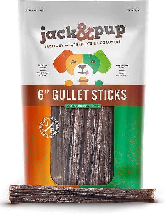 Jack&Pup 6-inch Gullet Sticks for Dogs – Odor Free Joint Health Support Dog Chews – Fresh and Savory Beef Gullet Sticks - Naturally Rich in Glucosamine and Chondroitin (40 Pack)