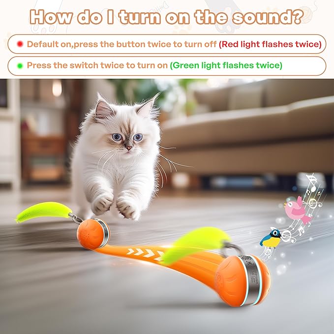 Speedy 2.0 Tail Interactive Cat Toys for Bored Indoor Adult Cats,Rechargeable Automatic Cat Toy Ball Self Moving Chirping,Christmas Cat Toys Balls for Kitten Enrichment Exercise Essentials(Orange)