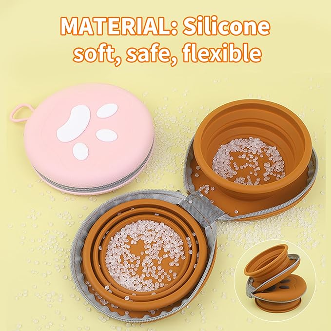 Collapsible Dog Bowls, 2-in-1 Pet Portable Travel Double Bowl Water Food Feeder Traveling Camping & Walking 25oz Brown