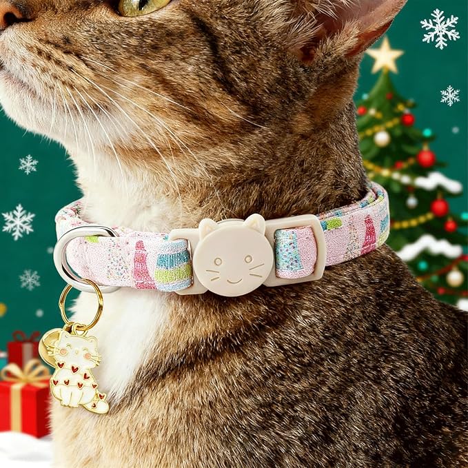 Elegant little tail 2 Pack Cat Collar- Christmas Cat Collars Breakaway with Bell Pendant Wedding Kitten Boy Girl Safety Adjustable 7-12 Inch Collar for Small Cats Puppy