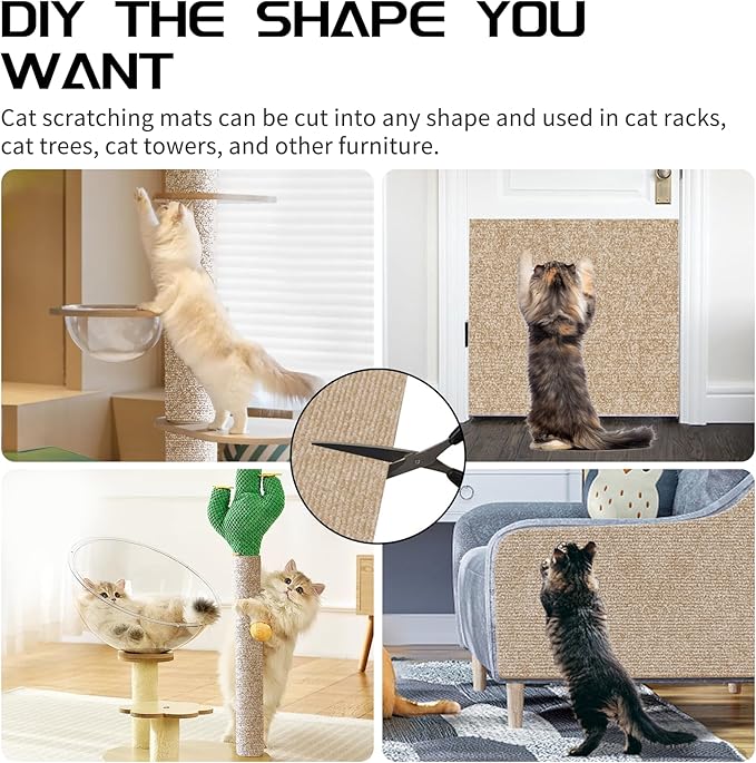 2 Pcs 39.4"x15.8" Cat Scratch Mat, Cat Scratch Couch Furniture Protector, Trimmable Self-Adhesive Cats Scratch Pads, DIY Cat Scratcher for Wall Protector and Covering Cat Tower (Khaki)