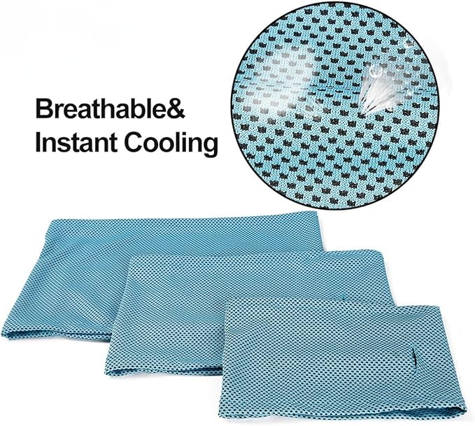 Instant Cooling Dog Bandana for Pet Scarf Soft Cool Mat Pet Collar – Eco-Friendly Breathable Polyester Dog Cooling Bandana for Dogs Puppy Bandana with Leash Hole (Blue, Large)