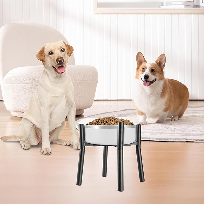 Lifted Dog Bowl Stand - Without Bowls, Single Raise Pet Food Table Adjustable Wide 7-11", Tall 12" - Bowl Stand Size Optional, Dog Bowls Holder Elevated for Small Medium Large Dogs Breed
