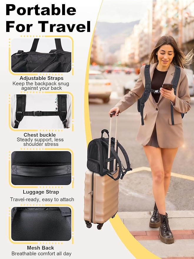 Dog Travel Backpack with Expandable Tunnel for Cats and Dogs up to 17lbs, Secure Carrier with Safety Leash, Soft Cushion, Comfortable Shoulder Straps, Black