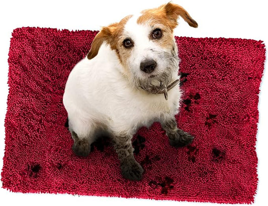 Soggy Doggy Doormat Plain Solid Color Design - Ultra Absorbent Microfiber Chenille Wet Dog Mat for Muddy Paws - Non-Slip and Machine Washable (Cranberry, Large 26” x 36”)