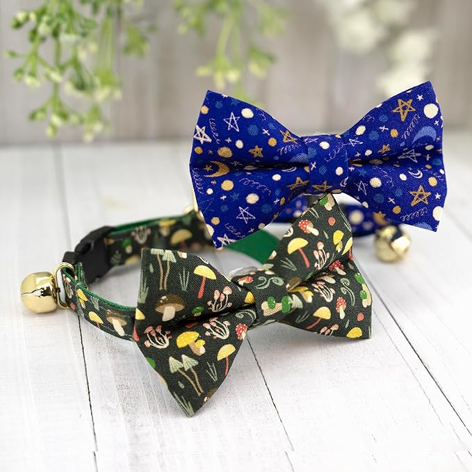 Ultra Joys Cat Collar with Bells - Breakaway for Kittens & Adults - Boy & Girl Cat Collars - Bowtie Mushroom Small