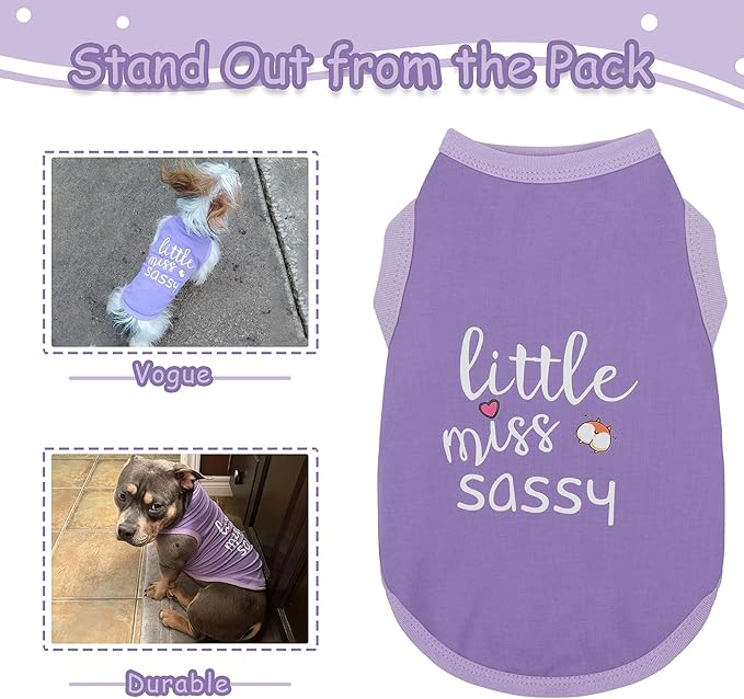 Paiaite Dog Clothes Fashionable Sleeveless Pet Vest: 'Little Miss Sassy' Printed Cotton Dog Shirt, Ideal for Small, Medium, and Large Breeds, Ensuring Comfort and Breathability Purple M