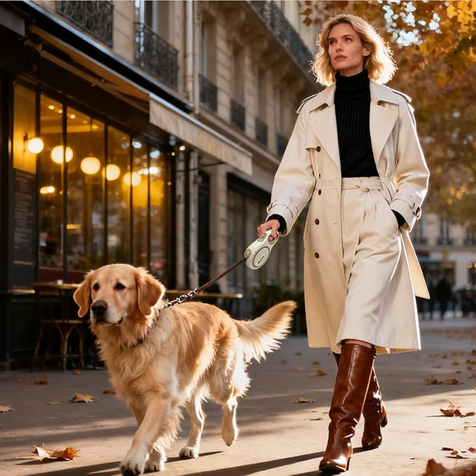 OUTnWILD Retractable Dog Leash, 16 ft Heavy Duty Dog Leash for Large Breeds/Pets Up to 110 lbs, 360° Tangle Free Design with One Touch Quick-Lock Braking System & Anti-Slip Handle. Khaki, L