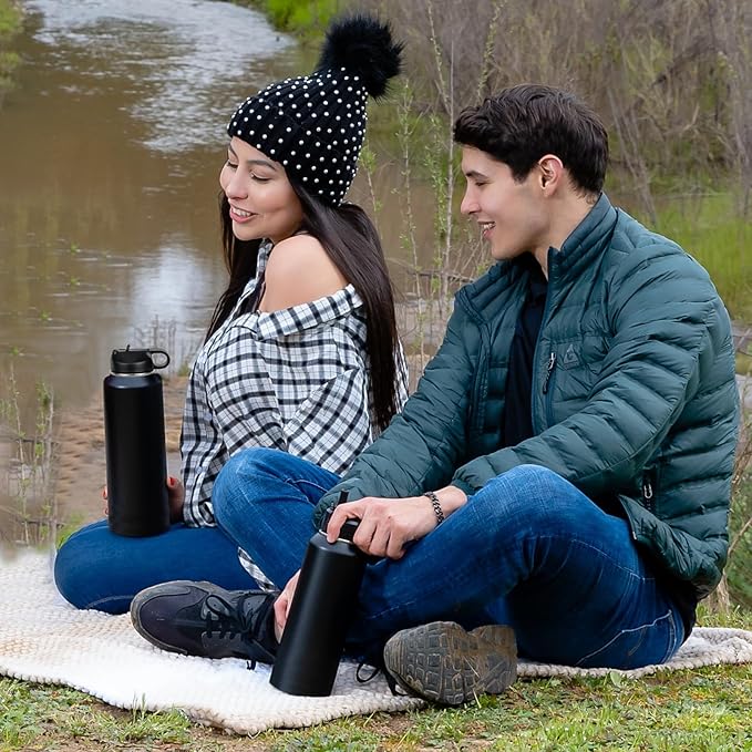 LaserGram Personalized Water Bottle, Cat with Butterfly, Stainless Steel Double Wall Vacuum Insulated with Flip Top Straw, Custom Engraved Gift (40oz / 1180ml Light Blue)