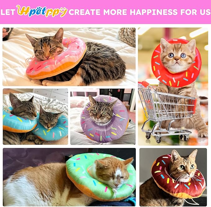 Cat Cone Collar Soft, Cat Recovery Collar for Wound Healing Cute Donut Adjustable Pet Cones to Stop Licking Comfortable Lightweight Neck Elizabethan Collars for Kittens Purple