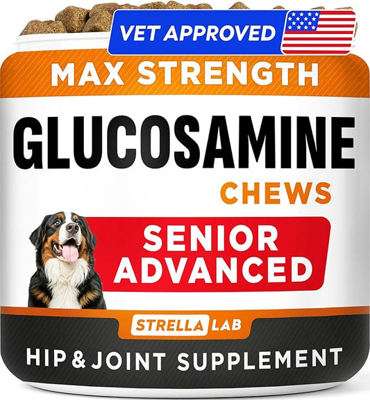 Senior Advanced Glucosamine Chondroitin Joint Supplement for Dogs - Hip & Joint Pain Relief Pills - Large & Small Breed - Hip Joint Chews Canine Joint Health - Chews Older Dogs - Chicken Flavor-120Ct