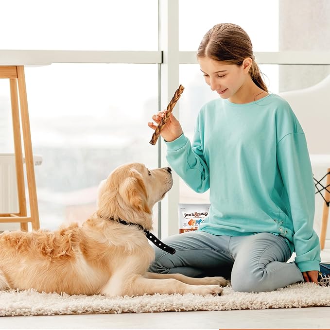 Jack&Pup 12" Braided Beef Collagen Sticks for Dogs - Rawhide Free Dog Chews Long Lasting Collagen Chews for Dogs - Bully Sticks Alternative (8 Pack)