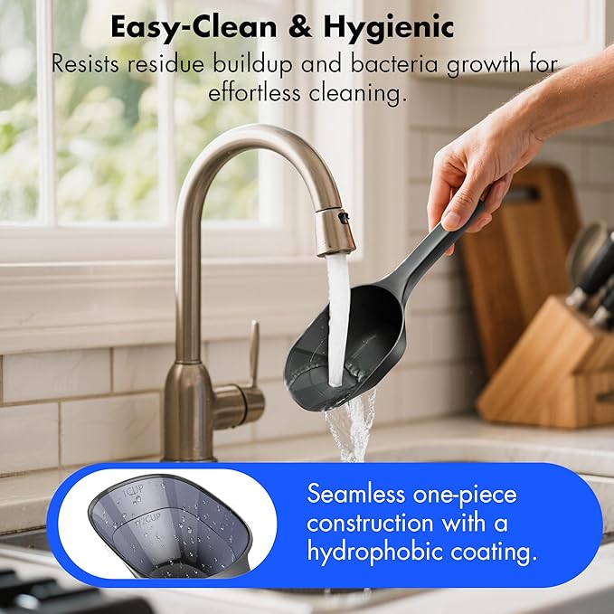 Small Food Scoop 2 PACK,1 Cup Capacity Dog Food Scoop With Measuring Lines For Dog, Puppy and Cat Coffee Bean Scoop, Flour Scoop (Black)