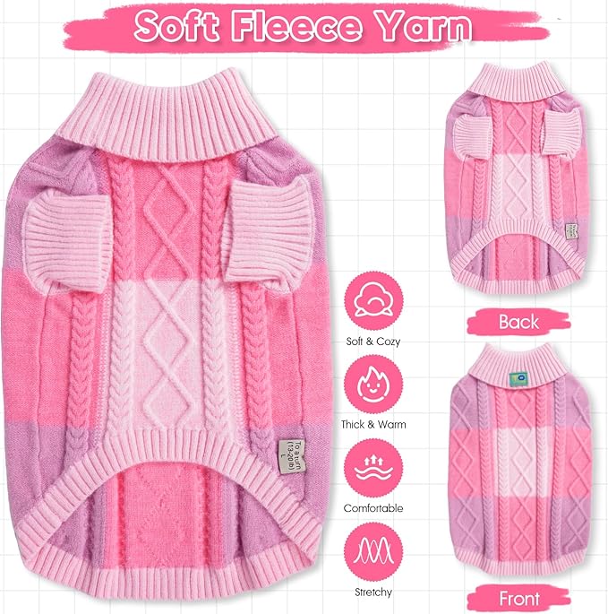 Turtleneck Pet Sweaters for Dogs Boys or Girls,Color Inlay and Moving Needle Pattern Dog Sweater,Pet Clothes,Dog Sweaters,Suitable for Various Breeds Dogs or Sizes(Pink Group,L)