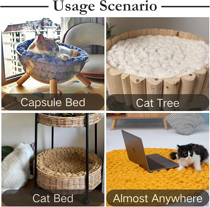 Cat Knitted Bed Mat, Extra-Soft Washable Warm Round Pads Cushions for Indoor Kittens, Cat Trees Towers, Perfect for Kneading and Sleeping (Green,Small)