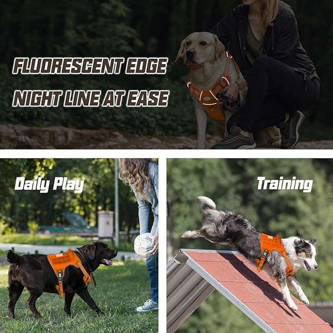 AUROTH Tactical Dog Harness for Large Dogs No Pull Adjustable Pet Harness Reflective K9 Working Training Easy Control Pet Vest Military Service Dog Harnesses Orange S