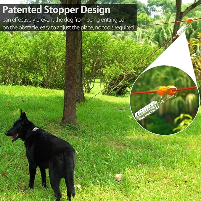 Heavy Duty Aerial Dog Tie Out Trolley System for Small to Large Dogs - Dog Run Cable 100ft /75ft Zipline with 10ft Runner Cable Great for Yard Camping Outdoor (Red, 100 ft for one Dogs up to 300 lbs)