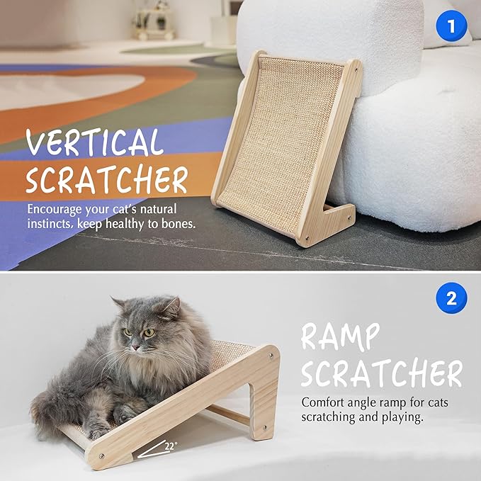 PETKARAY Sisal Cat Scratcher Ramp, L Shaped Scratching Post and Scratch Pad for Indoor Cats, Wall Furniture Protector(Small)