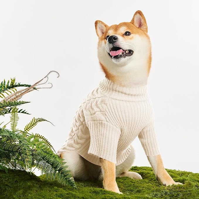Haloumoning Classic Knit Pullover Dog Sweater, Turtle-Neck Dog Christmas Sweater, Warm Soft Sweaters for Girl Boy for Small Medium Large Dogs