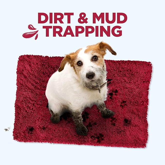 Soggy Doggy Doormat Plain Solid Color Design - Ultra Absorbent Microfiber Chenille Wet Dog Mat for Muddy Paws - Non-Slip and Machine Washable (Cranberry, Large 26” x 36”)