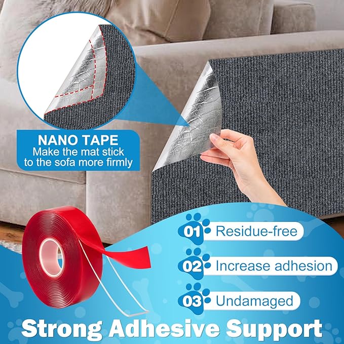 23.6x15.8 Cat Wall Scratcher Mat with Nano Tape,Anti Cats Scratch Furniture Couch Carpet Corner Protector for Indoor,Trimmable Cat Scratching Pad Board Sofa Replacement