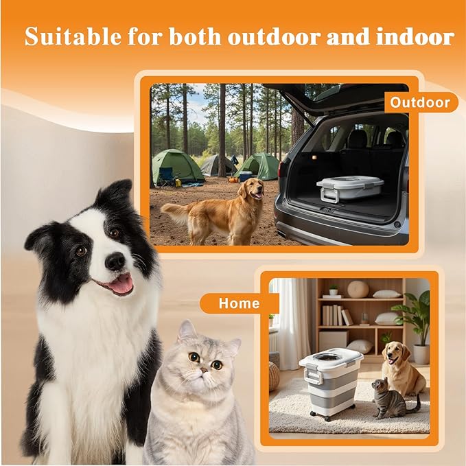 25–28 Lbs Airtight Collapsible Dog Food Storage Container with Wheels & Scoop – Foldable Pet Food Storage Container for Dog & Cat Food, Animal Food Storage, Dog Good Storage Container