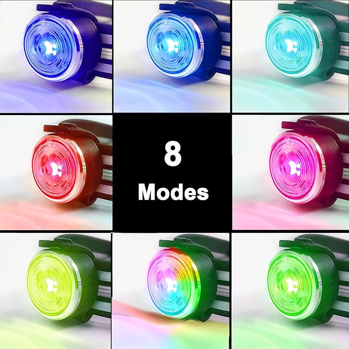 Tubasion 2-Pack Dog Lights for Night Walking, Upgraded 8 Modes Rechargeable Dog Collar Lights for Nighttime Clip On, IPX6 Waterproof and Silicone Band Safety Lights for Dog Collars