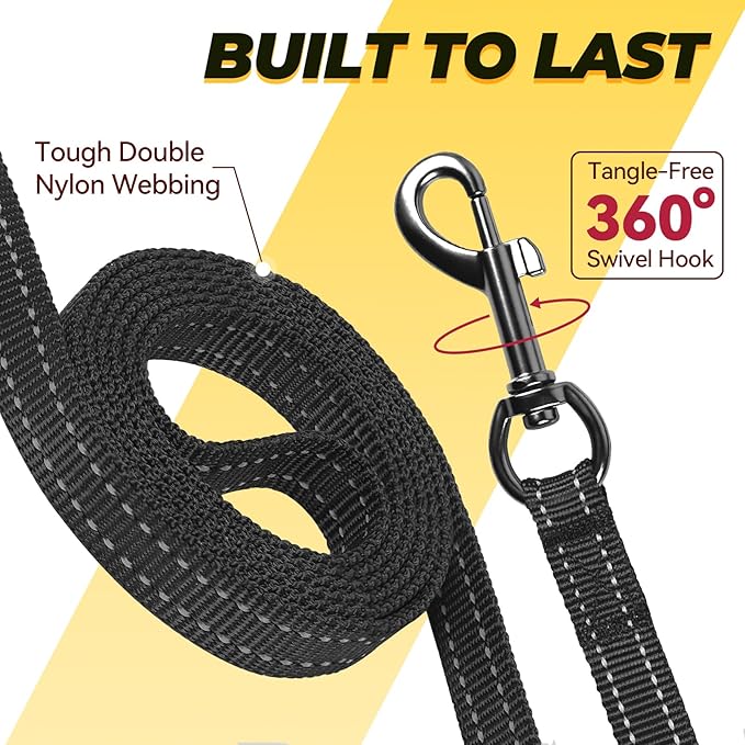 VIVAGLORY Twingrip Dog Leash, Double Handle Dog Leash for Training & Walking with Traffic Handle & 2 Loop, Traffic Control Reflective Heavy Duty for Puppy Pet, 5ft x 1/2in, Black