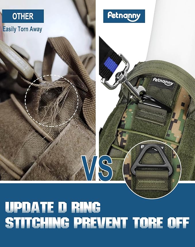 PETNANNY Tactical Service Dog Vest - No-Pull Emotional Support Harness with Hook & Loop Patches & Molle System for Training & Hunting (Woodland Camo, X-Large)