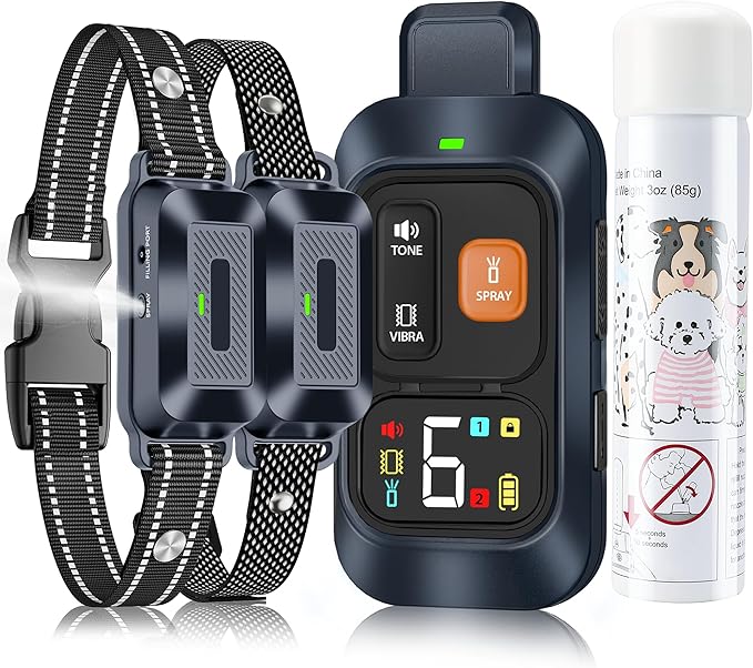 Citronella Dog Training Collar [2*Collar 1*Remote Control] 1000FT Citronella Dog Bark Collar with Remote 4 Training Modes Beep/Spray/Vibration 1-6 Levels for All Breeds