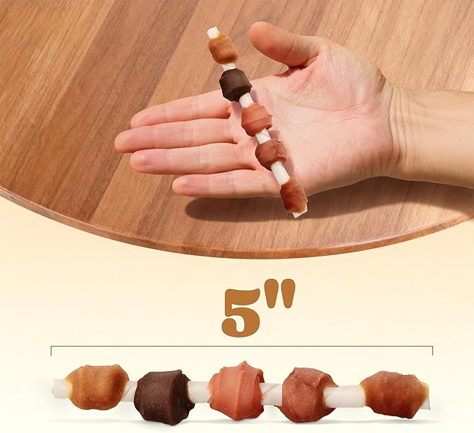 Dog Kabobs Rawhide Treats,5-Flavor Long-Lasting Chews Training Snacks,Healthy Dog Treats for Puppies,Small,Medium&Large Dogs with Chicken,Sweet Potato,Duck,Cheese&Hide Sticks 14oz,18 Count