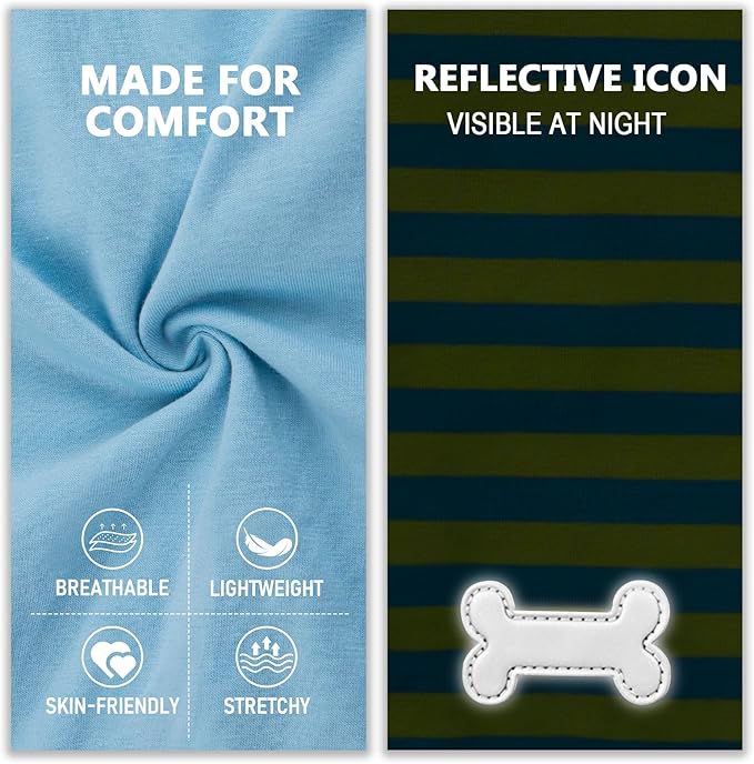 KYEESE 2Pack Dog Shirts Striped T Shirt Soft Tee for Small Dogs Cotton Tank Top Lightweight Sleeveless Vest Dog Clothes, Small,Blue+Striped