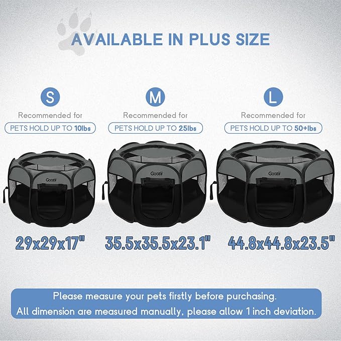 Portable Puppy Playpen Indoor, Small Dog Playpen, Pop Up Kitten Cat Play Pen Tent for Outdoor, Foldable Pet Cage Crate Kennel with Zip Gate Top Cover Bottom for Travel Camping RV Car (Black)