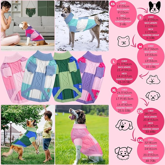 Turtleneck Pet Sweaters for Dogs Boys or Girls,Color Inlay and Moving Needle Pattern Dog Sweater,Pet Clothes,Dog Sweaters,Suitable for Various Breeds Dogs or Sizes(Pink Group,XL)
