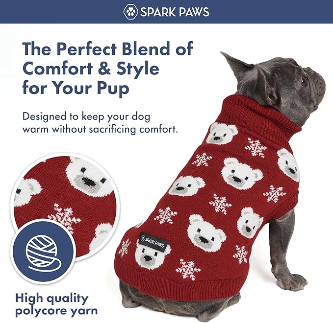 Spark Paws Christmas Dog Sweater – Ultra Soft Holiday Knit Sweater for Small, Medium & Large Dogs, Cute Pet Sweater for French Bulldogs & Big Dogs, Easy Potty V Cut Design Jacket - (Polar Bear, L)