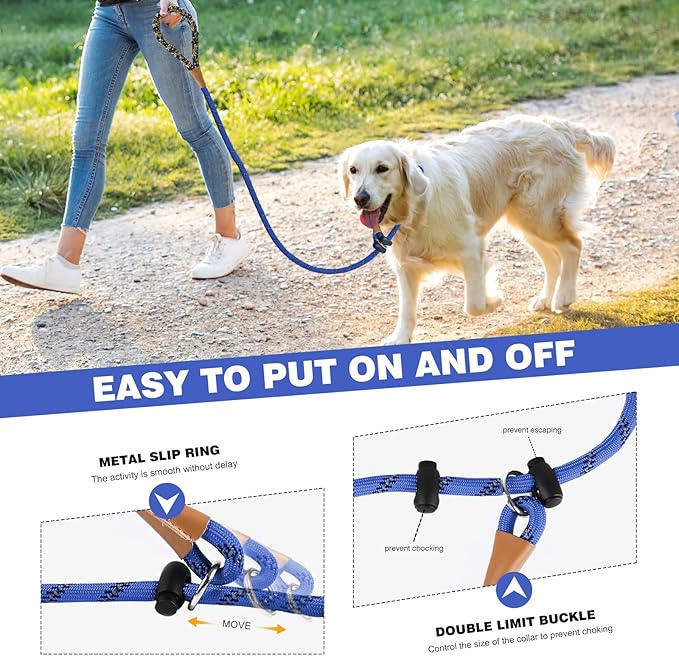 lynxking Slip Lead Dog Leash Reflective, Heavy Duty Comfortable Strong Rope for Large Medium Small Dogs No Pull Pet Training (Blue, 2PCS Large 1/2in x 6ft)